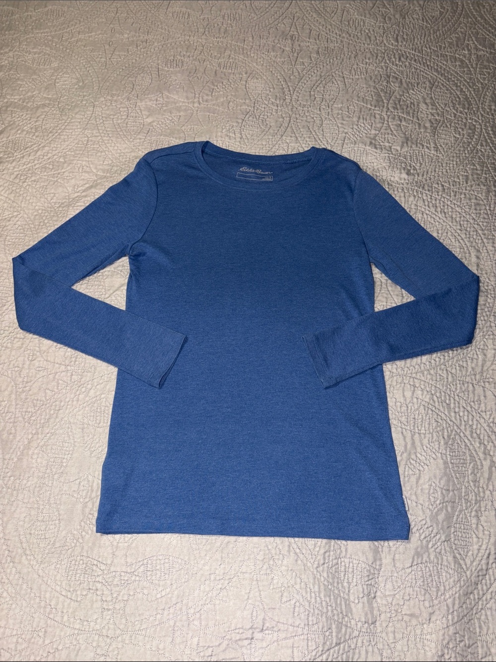 Eddie Bauer Long Sleeve Crewneck Top in Heathered Blue, sz LT